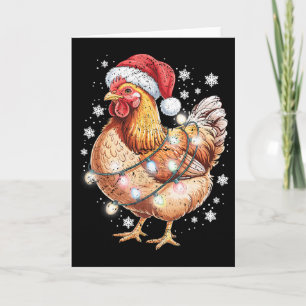 Cartão Luzes de Natal engraçadas de frango com chapéu de 