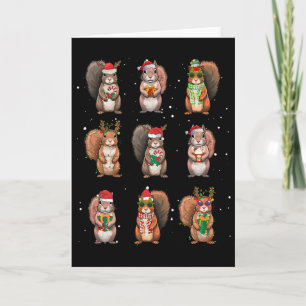 Cartão Luzes de Natal Esquilos Decoração Esquilo Engraçad
