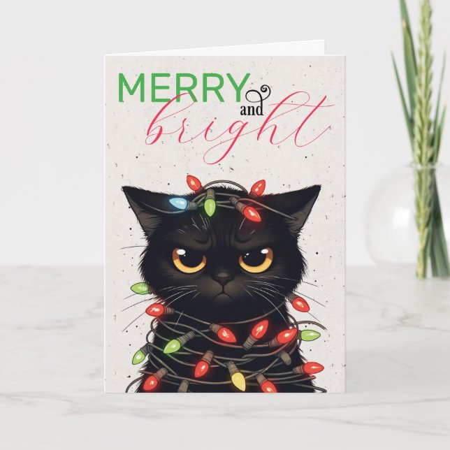 Cartão Luzes de Natal para Gatinho (Frente)