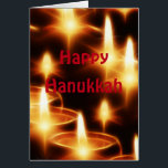 Cartão Luzes Festivas Feliz Hanukkah<br><div class="desc">Comemore a época de Chanucá com este feliz cartão de saudação de Chanucá. Exibindo uma cena de candelabro com um dentro de bênção,  faça seu pedido para seu cartão de Chanucá hoje! Trabalho de arte por Gerd Altmann</div>