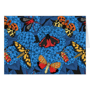 Cartão Luzes sobre hidrangea azul