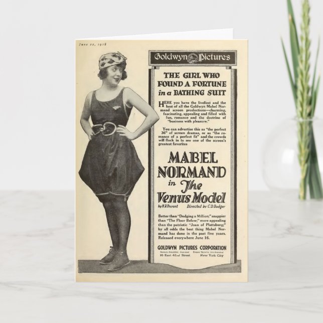 Cartão Mabel Normand 1918 retrato silencioso de maiô (Frente)