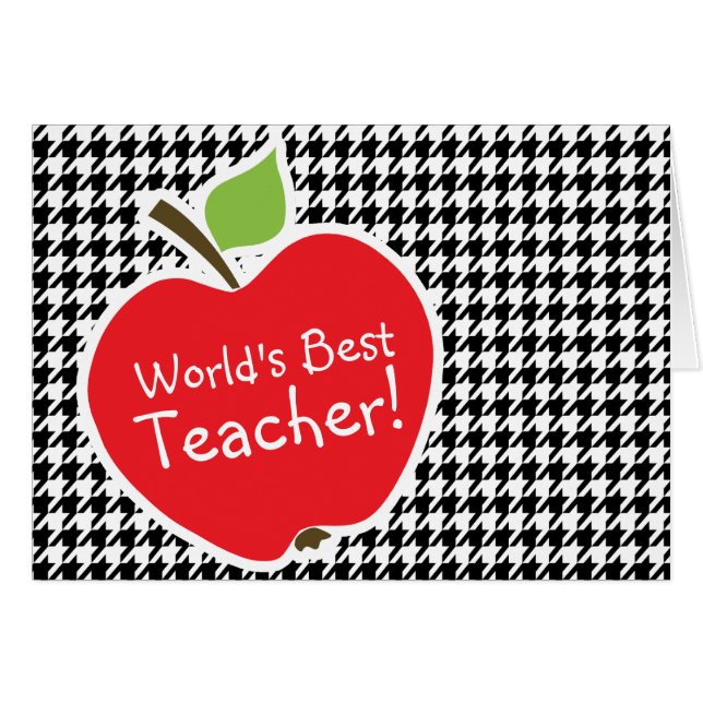 Cartão Maçã em Black & White Houndstooth (Frente Horizontal)