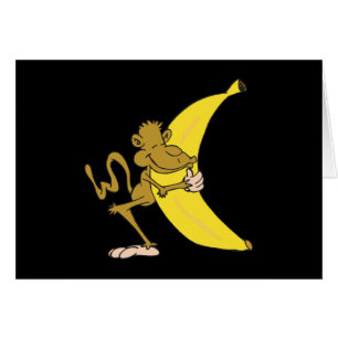 Cartão macaco abraçando banana