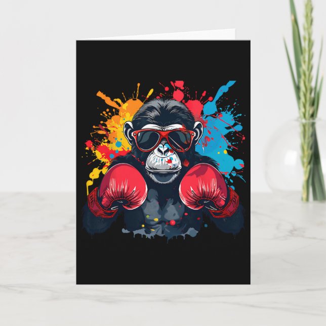 Cartão Macaco Boxeador Com Luvas de Boxe Kickboxing Engra (Frente)