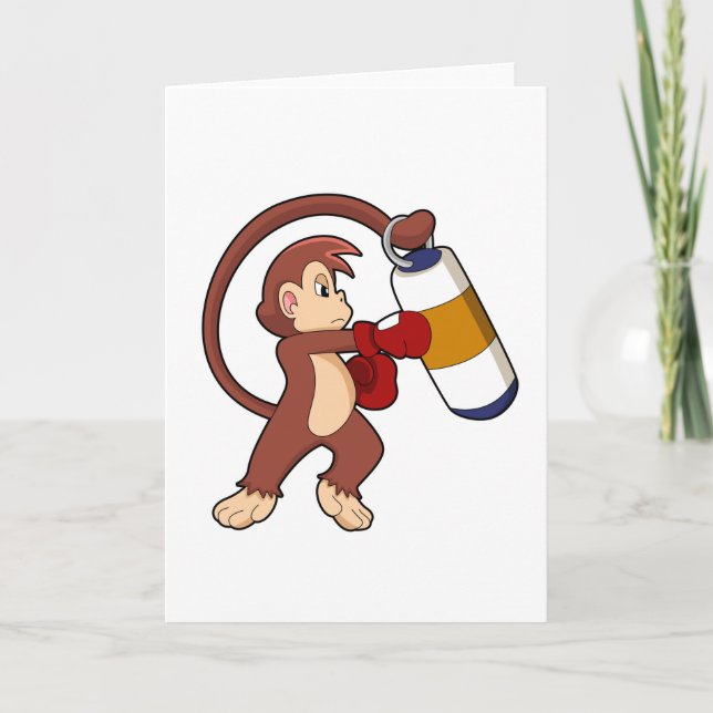 Cartão Macaco boxeando com saco de pancada (Frente)