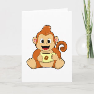 Cartão Macaco com xícara de café