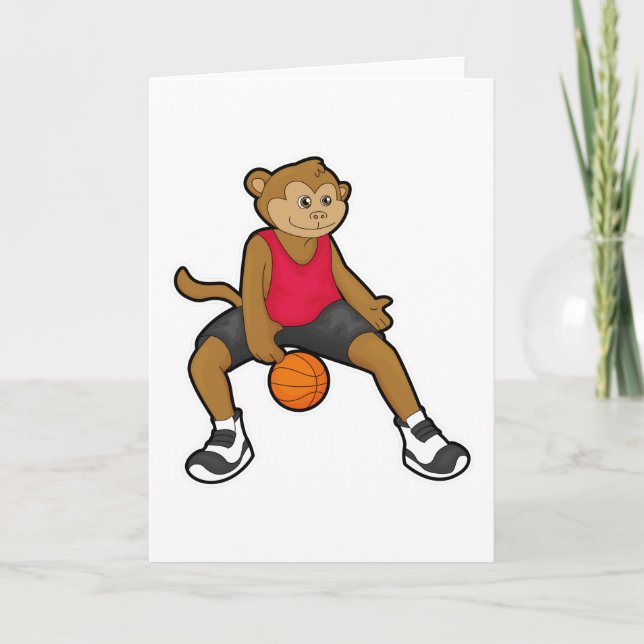 Cartão Macaco como jogador de basquete com basquete (Frente)