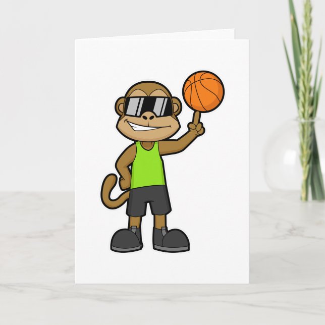 Cartão Macaco como jogador de basquete com bola de basque (Frente)