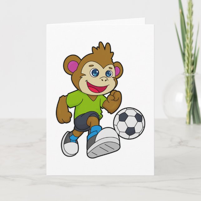 Cartão Macaco como jogador de futebol com futebol (Frente)