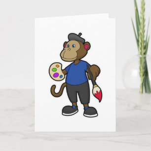 Cartão Macaco como Pintor com Tinta & Pincel