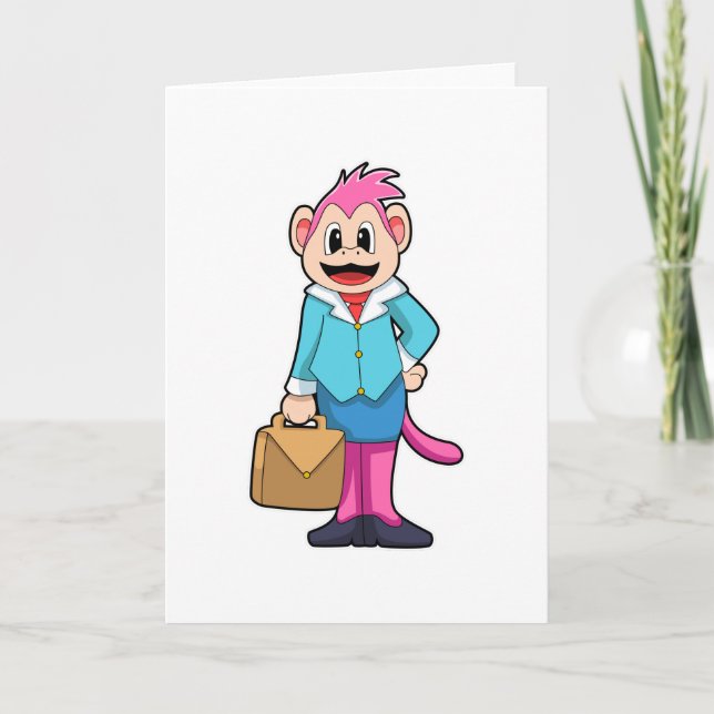 Cartão Macaco como Secretário com Bolsa (Frente)