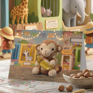 Cartão Macaco Crochet Adorável Feliz Aniversário Piada