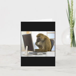 Cartão Macaco Curioso Pensativo Engraçado Meme Escritório