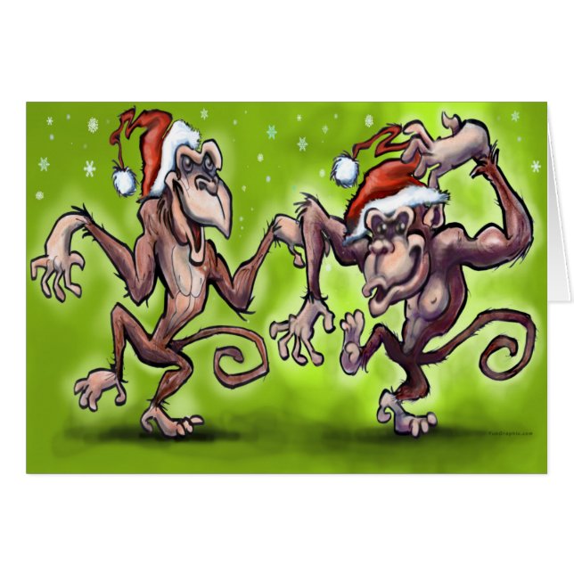Cartão Macaco de Natal Elves (Frente Horizontal)