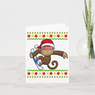 Cartão Macaco de Natal Feio Snowboard Snowboard Snowb