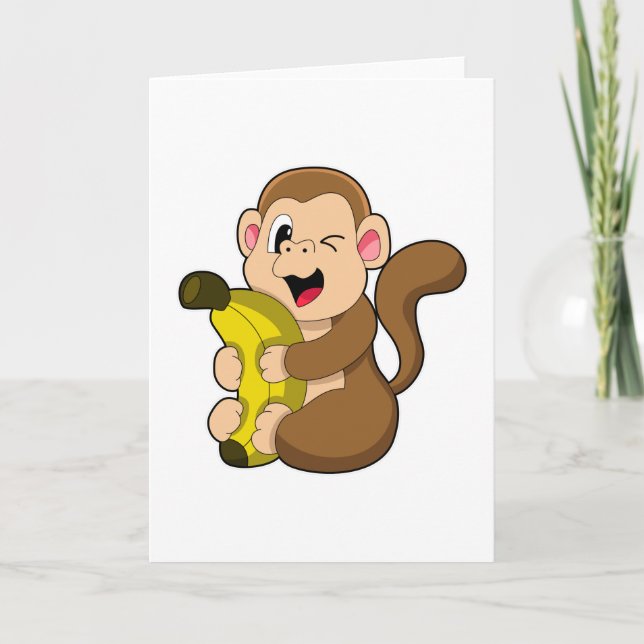 Cartão Macaco Engraçado com Banana (Frente)