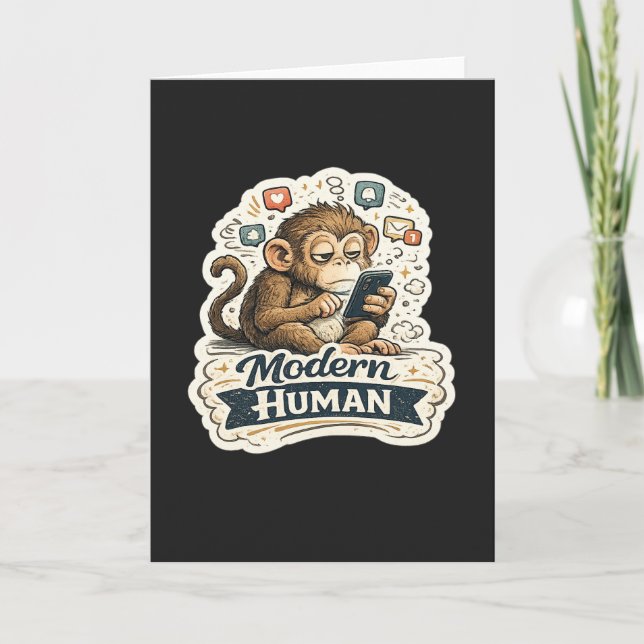 Cartão Macaco Engraçado Humano Moderno Smartphone Mídia S (Frente)