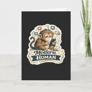 Cartão Macaco Engraçado Humano Moderno Smartphone Mídia S