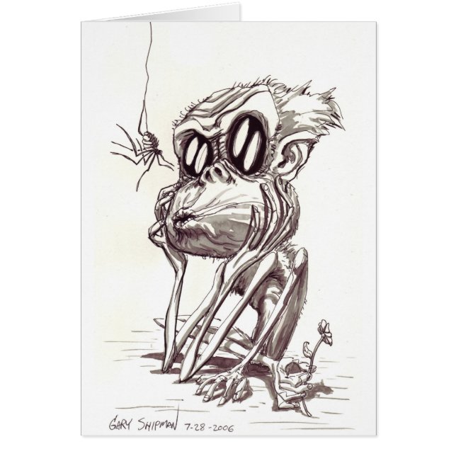 Cartão Macaco feio com flor e inseto (Frente)