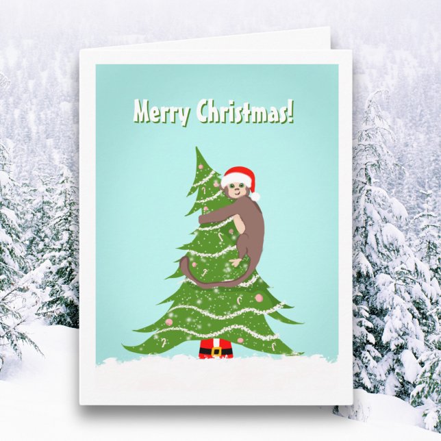 Cartão Macaco Feliz Natal Subindo na Árvore (Criador carregado)