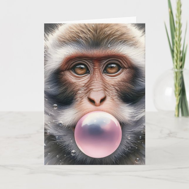 Cartão Macaco Fofo Sopra Bolhas Chiclete Em Branco (Frente)