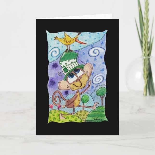 Cartão Macaco Funky e Pássaro Banana (Frente)