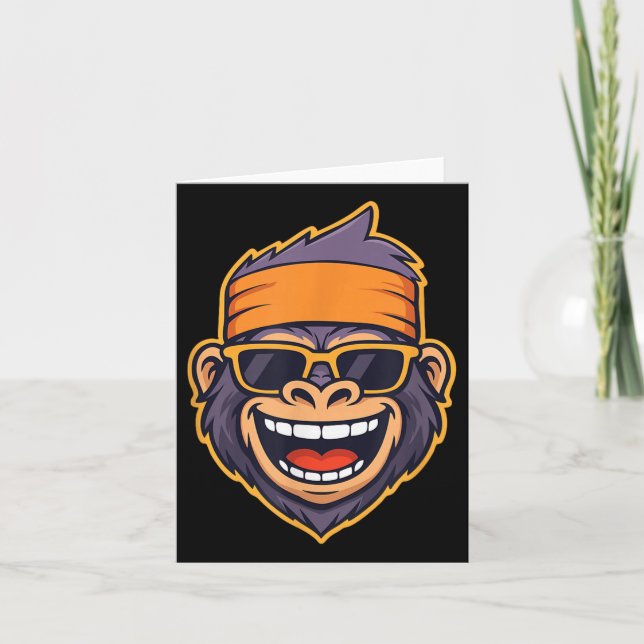 Cartão Macaco Gorila Cabeça Macaco Funky Bandana Retro C (Frente)