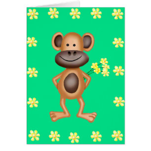 Cartão Macaco insolente com flores