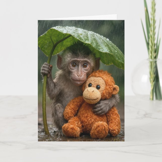Cartão Macaco Macaque Pensando no Orangotango (Frente)
