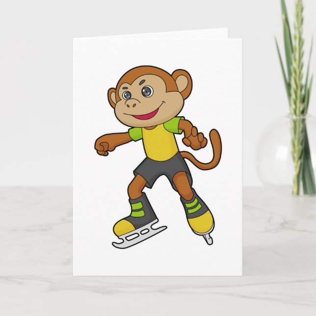 Cartão Macaco no patins de gelo (Frente)