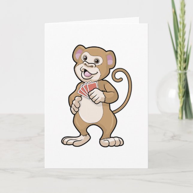 Cartão Macaco no pôquer com cartas de pôquer (Frente)