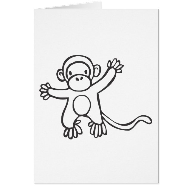 Cartão Macaco novo no esboço preto e branco (Frente)