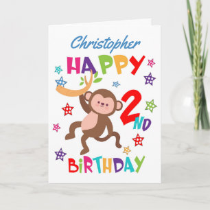 Cartão Macaco Travesso Aniversário de 2 Anos