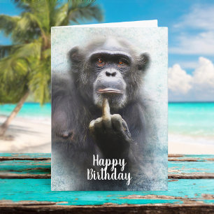Cartão Macaco Travesso Engraçado Dedo do Meio Aniversário