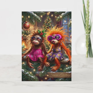 Cartão Macacos Felizes de Natal Amigos da Selva Festiva