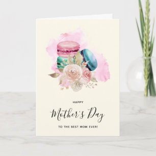 Cartão Macarons and Flowers Watercolor Mother's Day