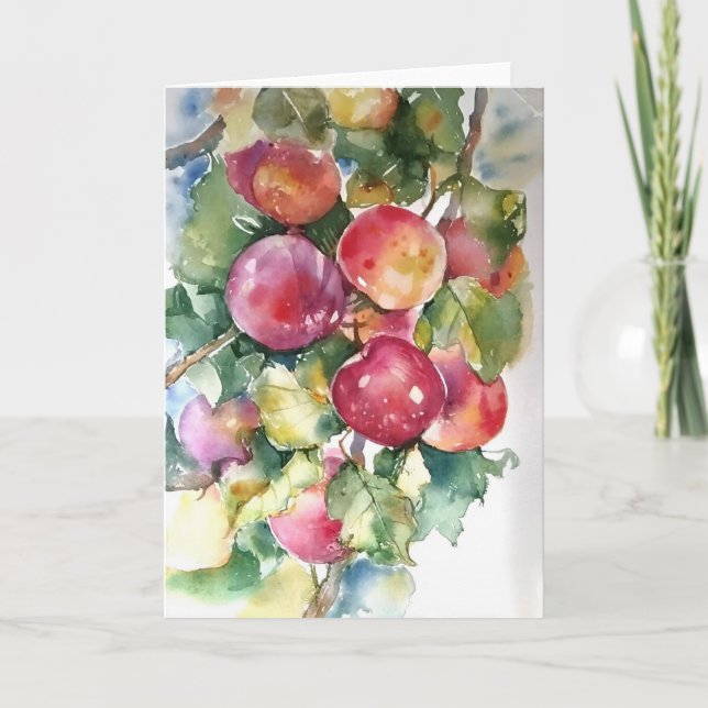 Cartão Maçãs Em Aquarelas (Frente)