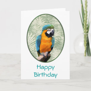 Cartão Macaw Azul e Dourada com Fundo da Selva