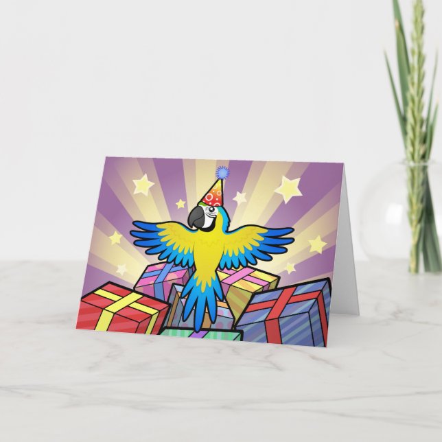 Cartão Macaw/papagaio do aniversário (Frente)