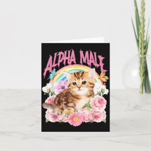 Cartão Macho Alfa Gatinho Engraçado Arco-íris Floral Gato