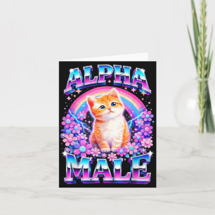 Cartão Macho Alfa Gatinho Engraçado Floral Arco-Íris