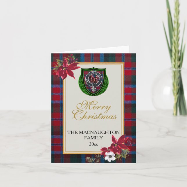 Cartão MacNaughton Scottish Clan Tartan & Crest (Frente)