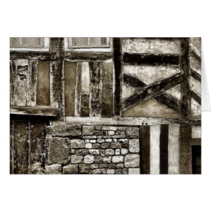 Cartão Madeira velha russa e edifício pedra