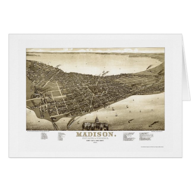 Cartão Madison, mapa panorâmico dos WI - 1885b (Frente Horizontal)