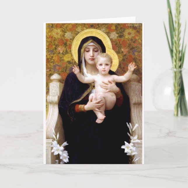 Cartão Madona com pintura antiga de Bouguereau dos lírios (Frente)