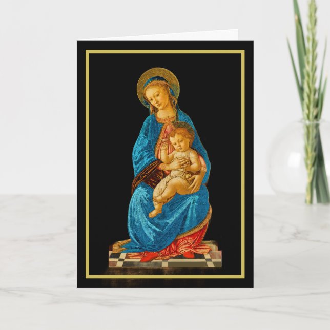 Cartão Madona e Menino Entronizados de Botticelli (Frente)