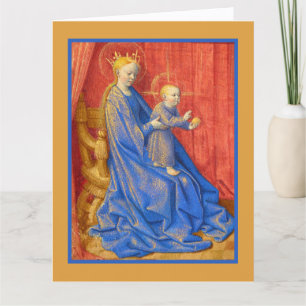 Cartão Madona e Menino Entronizados Jean Fouquet Feriado