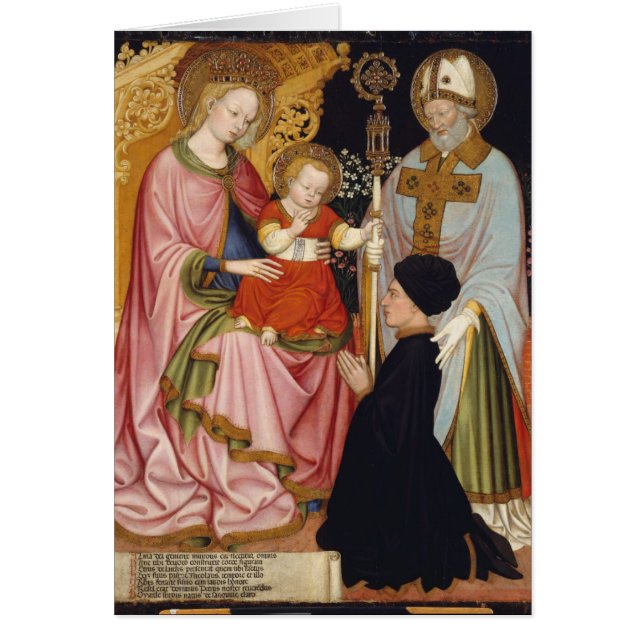 Cartão Madonna e criança com o doador (Frente)