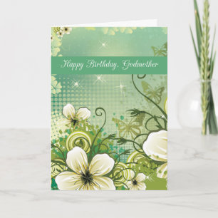 Cartão Madrasta Birthday Green Flowers